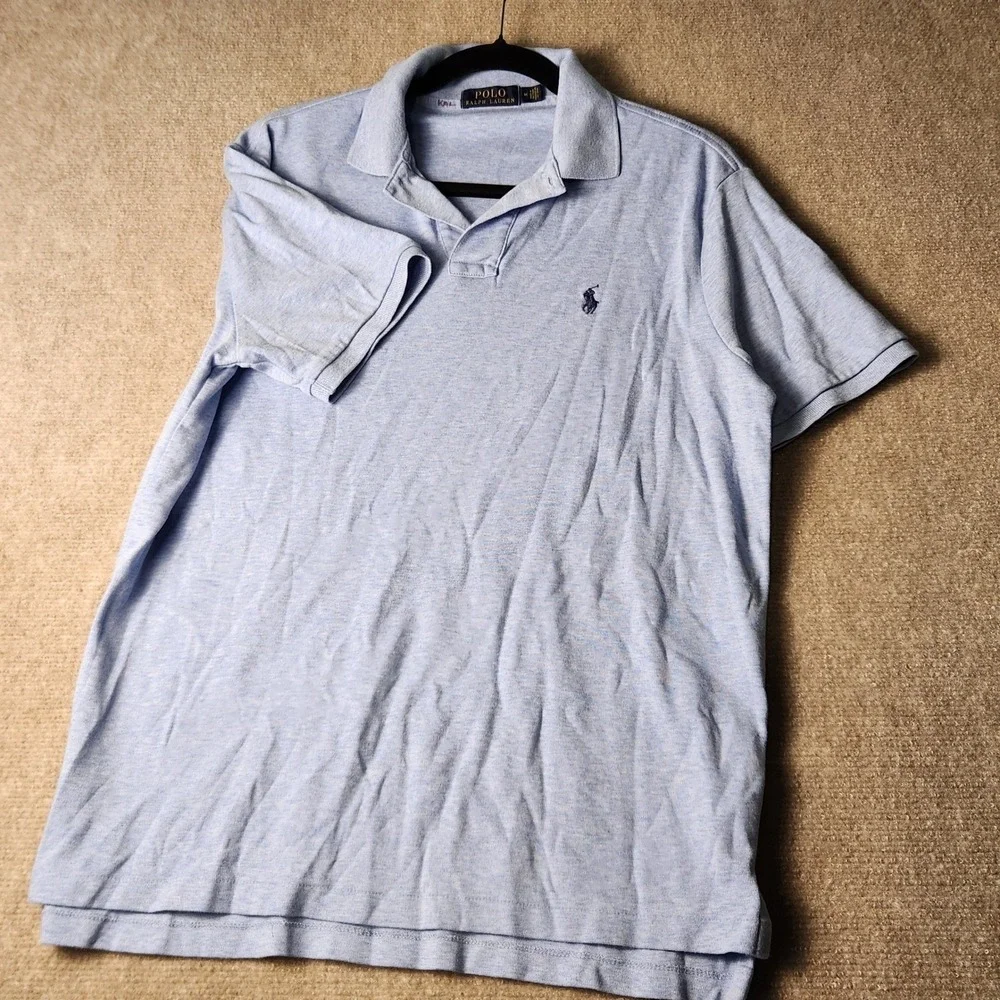 Polo Ralph Lauren Polo Shirt Mens Medium Light Blue Good Heathered Jersey Pony